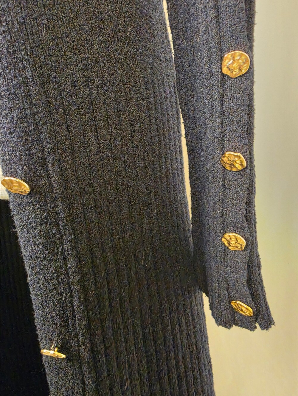 Zara Ribbed Knit Gold Button Front Long Sleeve Midi Dress - Picture 3 of 6
